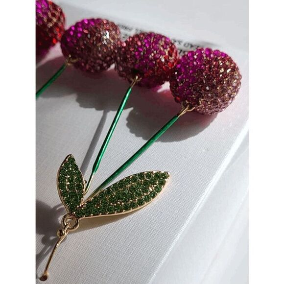 🍒 PIPER K Cherry Glass Stones Nickel Free Drop Statement Earrings NEW IN BOX - Picture 8 of 14